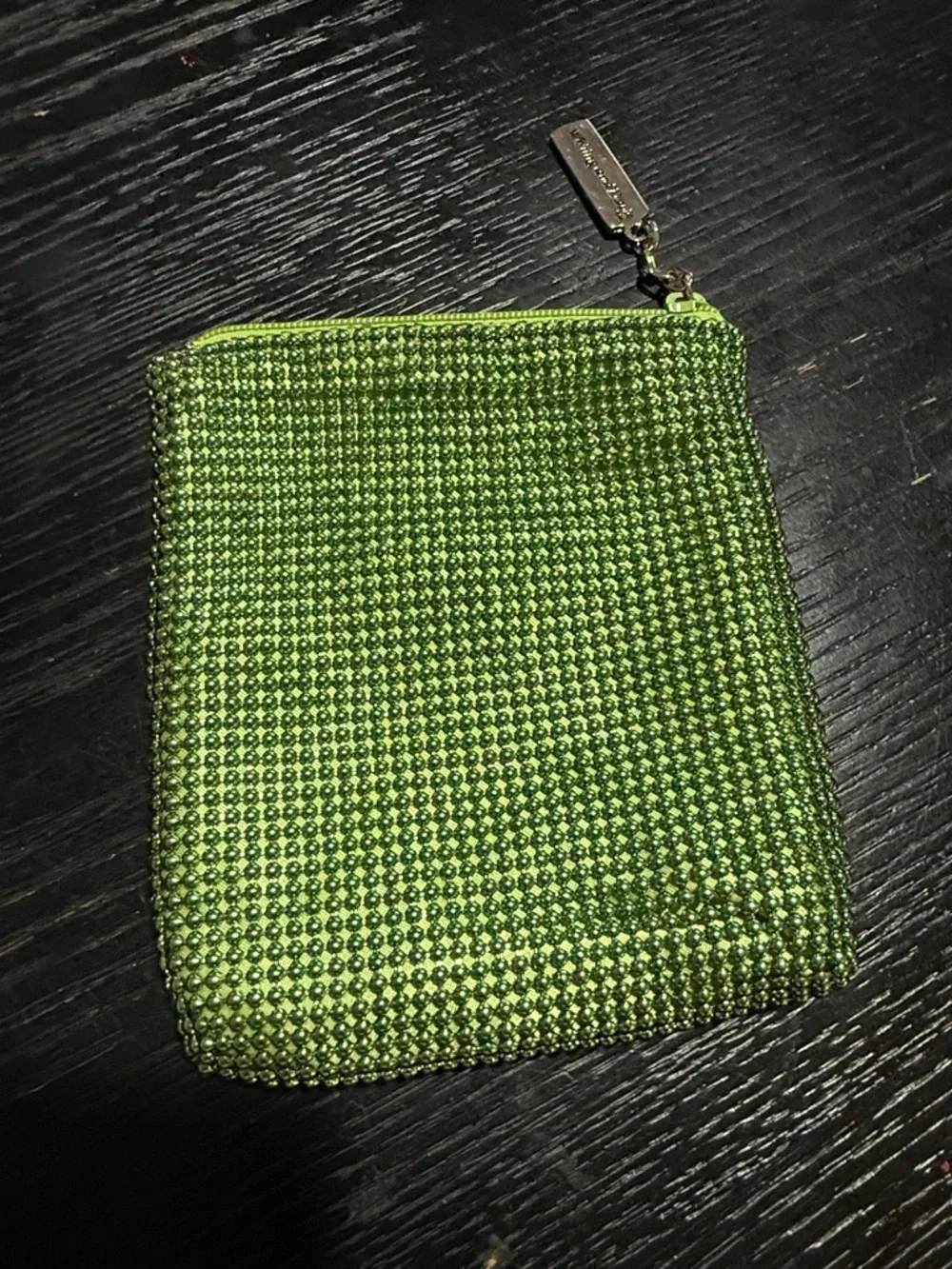 Whiting & Davis Lime Green Rhinestone Zip Pouch - Picture 4 of 7